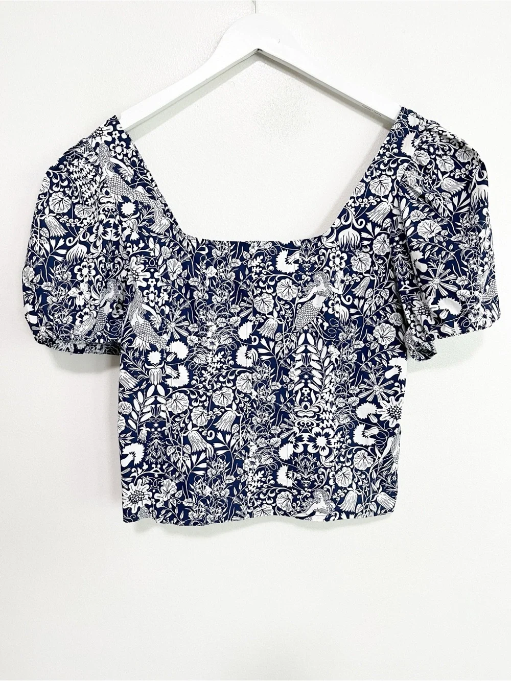 BOGO! J. Crew Puff-Sleeve Cotton Poplin Squareneck Top in Mermaid Floral Size 8
